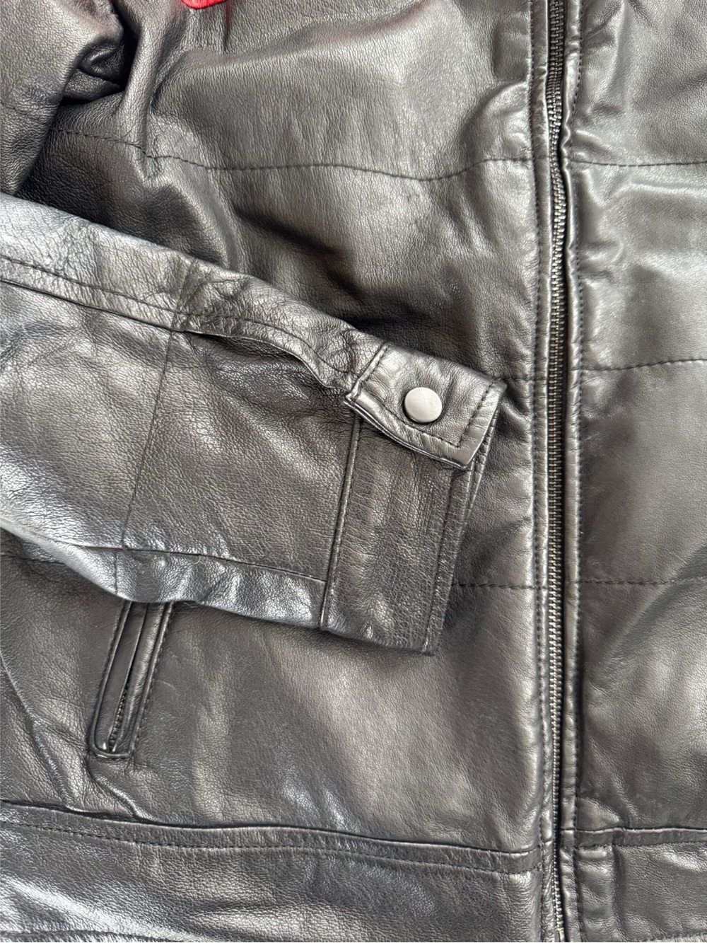 Vintage Cafe Racer Moto Leather Jacket with Red & Tan Chest Stripes - Picture 6 of 14